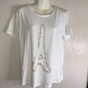 Karl Lagerfeld Paris Embellished Eiffel Tower Tee Size M Gold sequins